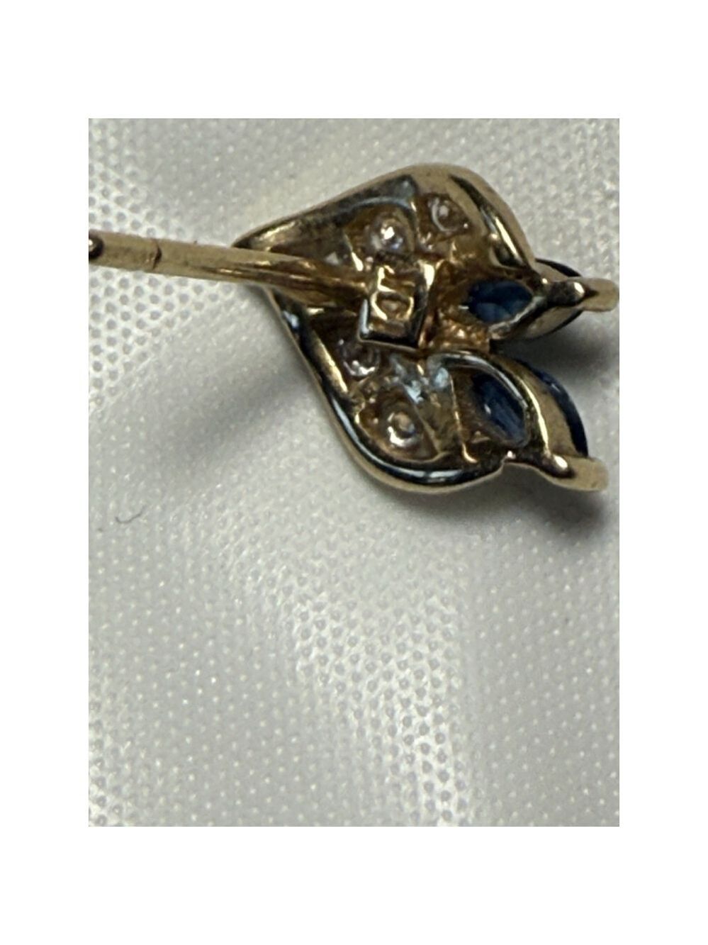 14K Yellow gold Diamond Marquise Blue Sapphire Earrings - Picture 2 of 12